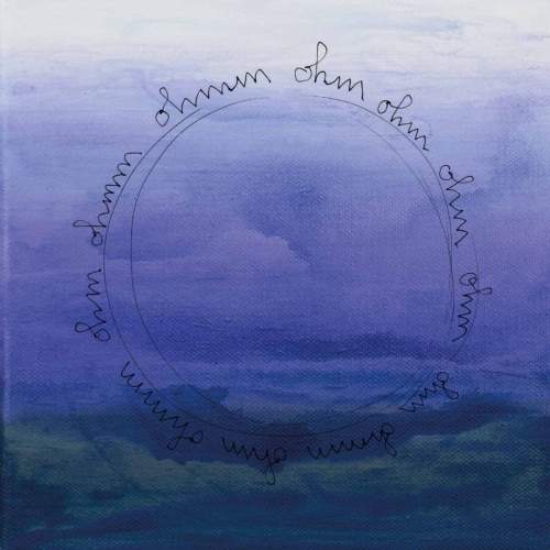 Indigo painting with a circular handwritten OM drawing