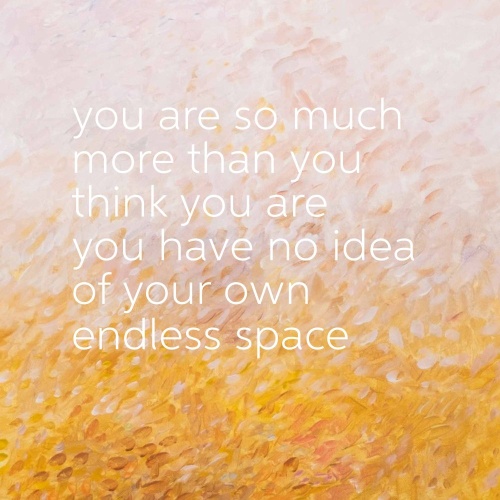 Page from breath sound space with the words you are so much more than you think you are over a warm-toned painting